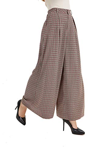 Tronjori Palazzo-Hose für Damen mit hoher Taille und langem, weitem Bein, normale Passform, Multi Check, Groß von Tronjori