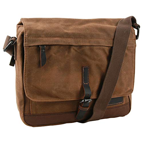 TRP0443 Troop London Heritage Canvas Leather Messenger Bag, Travel Bag, Tablet Friendly (Camel) von Troop London