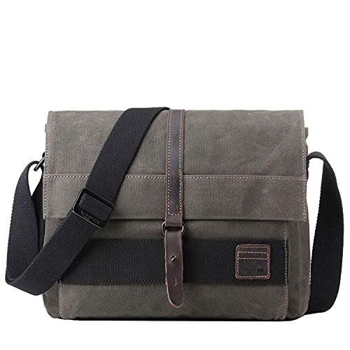 TRP0478 Troop London Heritage Canvas Leather Messenger Bag, Slim Travel Bag Tablet Friendly, ║H24 X W32 X D9cm von Troop London