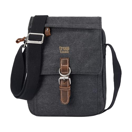 Troop London TRP0211 Classic Canvas Umhängetasche Schwarz Stone Washed, Black Stone Washed, Medium von Troop London