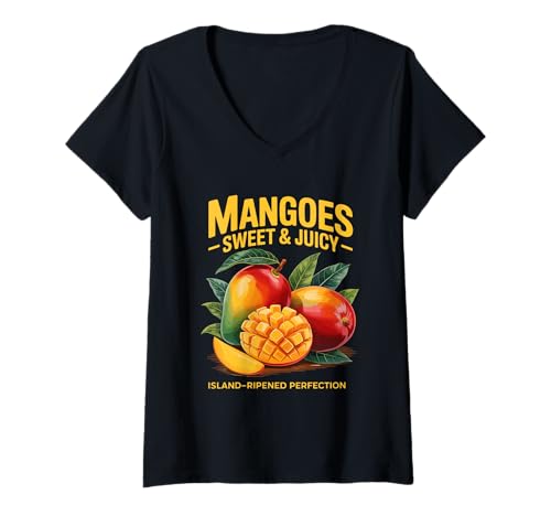Damen Mangos Sweet and Juicy Island Perfection Fruit Lover T-Shirt mit V-Ausschnitt Damen Mangos Sweet and Juicy Island Perfection Fruit Lover T-Shirt mit V-Ausschnitt von TropiWear