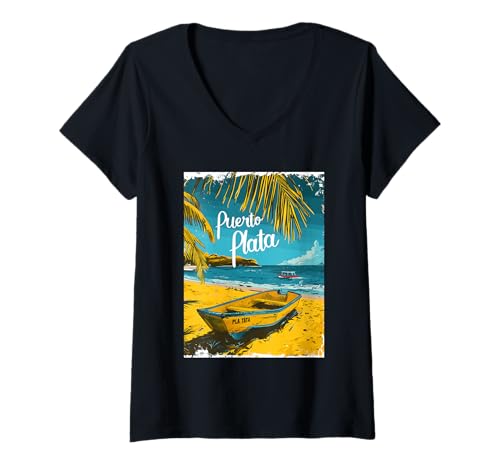 Damen Design für einen Kurzurlaub am Sonnenstrand von Puerto Plata T-Shirt mit V-Ausschnitt von Tropical Beach Escapes Puerto Plata Vibes