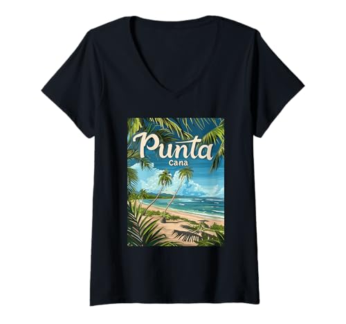 Damen Tropische Urlaubsstimmung am Strand von Punta Cana T-Shirt mit V-Ausschnitt Damen Tropische Urlaubsstimmung am Strand von Punta Cana T-Shirt mit V-Ausschnitt von Tropical Beach Paradise Holiday Souvenir