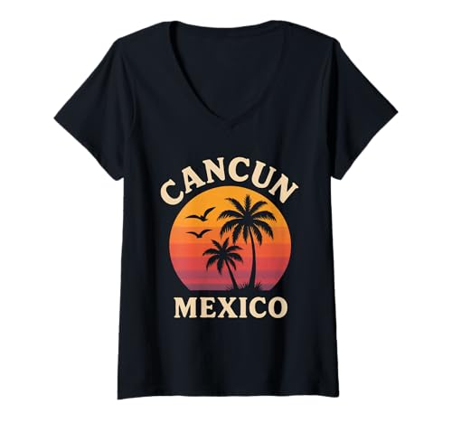 Damen Cancun Shirt - Tropical Beach Vintage Retro Mexico T-Shirt mit V-Ausschnitt Damen Cancun Shirt - Tropical Beach Vintage Retro Mexico T-Shirt mit V-Ausschnitt von Tropical Cancun Sunset Retro Palm Mexico Tees Co