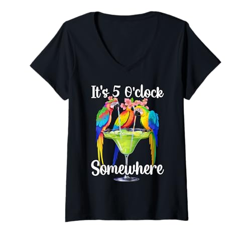 Damen Irgendwo ist es 5 Uhr T-Shirt mit V-Ausschnitt Damen Irgendwo ist es 5 Uhr T-Shirt mit V-Ausschnitt von Tropical Cheers and Parrot Party Collection