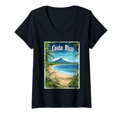 Damen Costa Rica Tropical T-Shirt mit V-Ausschnitt von Tropical Costa Rica Beach Paradise Holiday