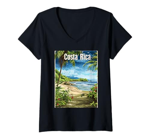 Damen Tropische Strandparadies-Szene in Costa Rica T-Shirt mit V-Ausschnitt von Tropical Costa Rica Beach Vibes