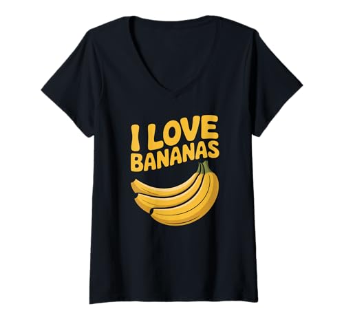Damen I Love Bananas Lustiger Grafik-Humor T-Shirt mit V-Ausschnitt Damen I Love Bananas Lustiger Grafik-Humor T-Shirt mit V-Ausschnitt von Tropical Fruit Enthusiast Fun