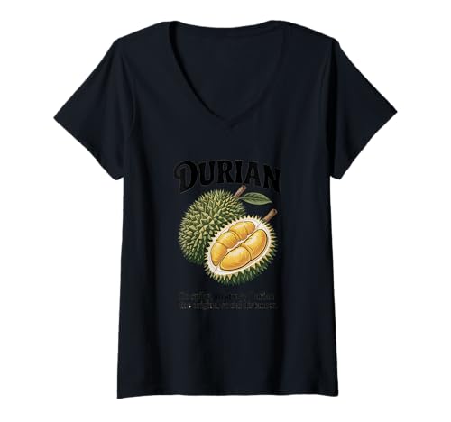 Damen Durian Spiky Social Distance Fruit T-Shirt mit V-Ausschnitt Damen Durian Spiky Social Distance Fruit T-Shirt mit V-Ausschnitt von Tropical Fruit Humor