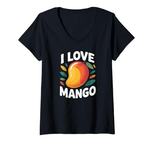 Damen Lustiges tropisches Fruchtdesign mit Aufschrift „I Love Mango“ T-Shirt mit V-Ausschnitt Damen Lustiges tropisches Fruchtdesign mit Aufschrift „I Love Mango“ T-Shirt mit V-Ausschnitt von Tropical Fruit Lovers Delicious Mango Fans