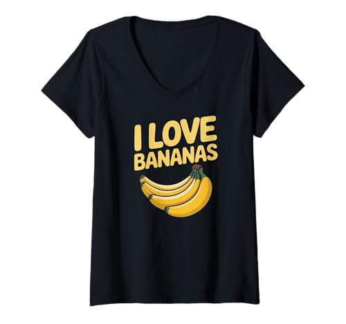 Damen Ich Liebe Bananen Lustiger Ausdruck für Enthusiasten T-Shirt mit V-Ausschnitt Damen Ich Liebe Bananen Lustiger Ausdruck für Enthusiasten T-Shirt mit V-Ausschnitt von Tropical Fruit Lovers Delight Creativity