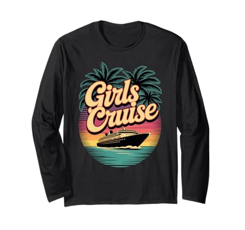 Lustiger Urlaub für Mädchen, Retro-Kreuzfahrtschiff bei Sonnenuntergang und Palmen Langarmshirt Lustiger Urlaub für Mädchen, Retro-Kreuzfahrtschiff bei Sonnenuntergang und Palmen Langarmshirt von Tropical Getaway, Ocean and Boat Design