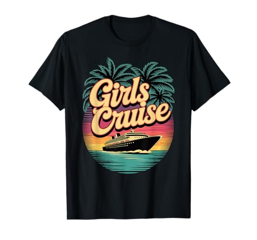 Lustiger Urlaub für Mädchen, Retro-Kreuzfahrtschiff bei Sonnenuntergang und Palmen T-Shirt Lustiger Urlaub für Mädchen, Retro-Kreuzfahrtschiff bei Sonnenuntergang und Palmen T-Shirt von Tropical Getaway, Ocean and Boat Design