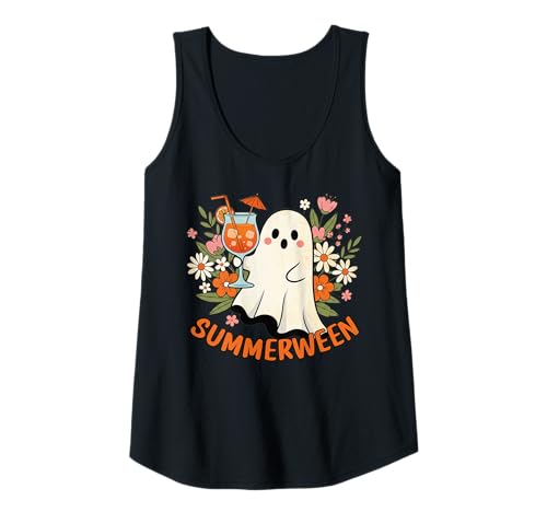 Damen Süßes Summerween Ghost Drink & Flowers Halloween Damen Mädchen Tank Top Damen Süßes Summerween Ghost Drink & Flowers Halloween Damen Mädchen Tank Top von Tropical Ghost Halloween Floral Tee Co.