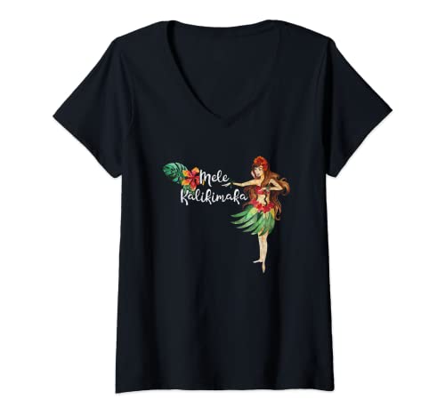 Damen Mele Kalikimaka Merry Christmas - Hula Hawaiihemd T-Shirt mit V-Ausschnitt von Tropical Hawaiian Christmas Mele Kalikimaka Shirt