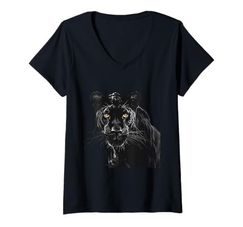 Damen Panther Tropical Animal Art Wildlife Motiv Panther Lover T-Shirt mit V-Ausschnitt von Tropical Jungle Animal Art