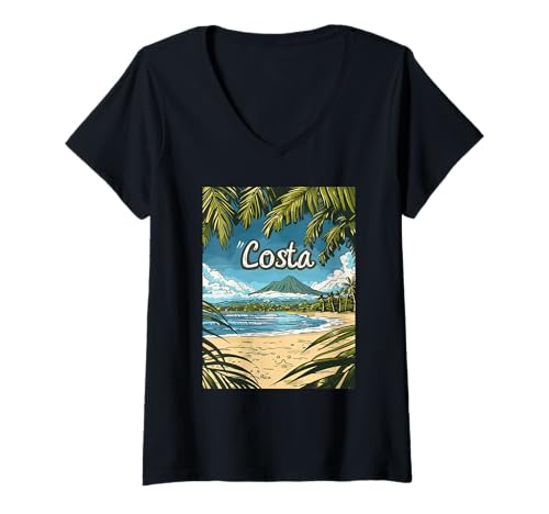 Damen Costa Scenic Beach Tropical Adventure T-Shirt mit V-Ausschnitt von Tropical Paradise Beach Costa Rica Adventure