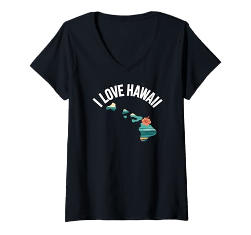 Damen Ich Liebe Hawaii Island Hibiscus T-Shirt mit V-Ausschnitt Damen Ich Liebe Hawaii Island Hibiscus T-Shirt mit V-Ausschnitt von Tropical Paradise Hawaii Enthusiast