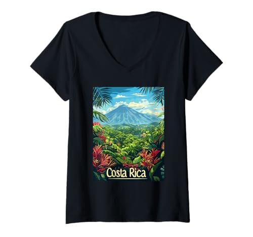 Damen Costa Rica Vibrant Jungle Mountain T-Shirt mit V-Ausschnitt von Tropical Paradise Scenic Costa Rica Travel