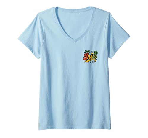 Damen Irie Reggae Pocket Logo Hemd Palme Peace Zeichen Strand T-Shirt mit V-Ausschnitt Damen Irie Reggae Pocket Logo Hemd Palme Peace Zeichen Strand T-Shirt mit V-Ausschnitt von Tropical Reggae Irie Peace Palm Tree Festival Tees