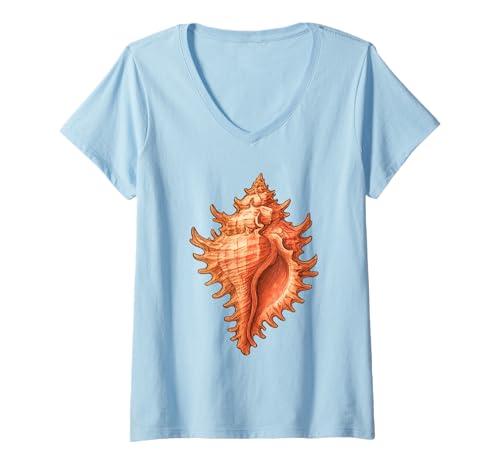 Damen Murex Muschel-Strandkämmmuschel zum Sammeln T-Shirt mit V-Ausschnitt Damen Murex Muschel-Strandkämmmuschel zum Sammeln T-Shirt mit V-Ausschnitt von Tropical Seashell Hunting Shell Collection Design
