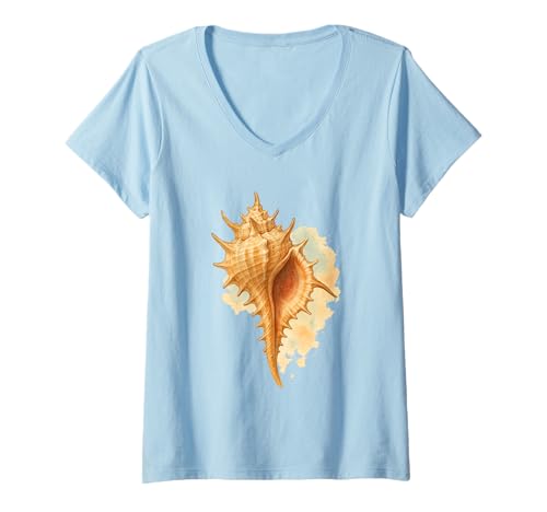 Damen Aquarell Murex Muschelmuschel Jagd Beachcombing T-Shirt mit V-Ausschnitt Damen Aquarell Murex Muschelmuschel Jagd Beachcombing T-Shirt mit V-Ausschnitt von Tropical Shelling Seashell Hunter Sheller Design