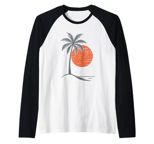 Sunset Summer Palms Vibes Retro Tropical für Herren, Damen, Mädchen, Kinder Raglan von Tropical Summer Vibes Palm Tree