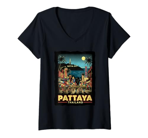Damen Pattaya City Thailand Souvenir Urlaubsreise T-Shirt mit V-Ausschnitt Damen Pattaya City Thailand Souvenir Urlaubsreise T-Shirt mit V-Ausschnitt von Tropical Thailand Souvenir Pattaya