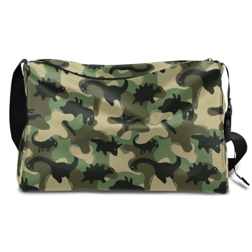 Abstrakte Camo Dinosaurier Leder Duffle Bag für Mann Frau Jungen Mädchen, Dinosaurier Wochenende Übernachtung Sport Gym Bag Reisetasche Single Shoulder Crossbody Handtasche, farbe, 18.5L, von TropicalLife