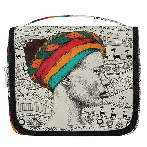 African Woman Ethno Reise-Kulturbeutel für Frauen Männer Frau Waschbeutel Tasche Hängende Toilettenartikel Kosmetik Make-up Organizer, farbe, 4.7 L, Taschen-Organizer von TropicalLife