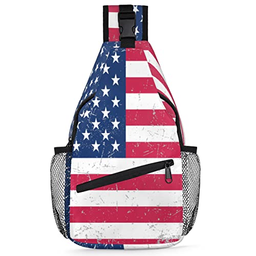 Alte Amerika-Flagge, Sling-Rucksack für Herren und Damen, Amerika, Umhängetasche für Reisen, Wandern, lässiger Tagesrucksack, Rucksack, multi, 35,6 cm, Sling Rucksack von TropicalLife