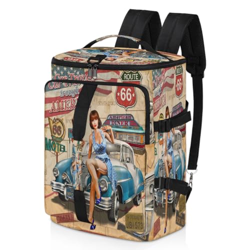 Amerika Vintage Poster Sport Duffel Rucksack für Männer Frauen, Vintage Auto Wochenende Tasche mit Schuhfach Tote Übernachtung Tasche 47,5L für Sport Gym Reisen, farbe, 47.5L, Taschen-Organizer von TropicalLife