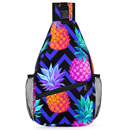 Ananas-Rucksack für Herren und Damen, Früchte, Ananas, Umhängetasche, Brusttasche für Reisen, Wandern, lässiger Tagesrucksack, Rucksack, multi, 35,6 cm, Sling Rucksack von TropicalLife