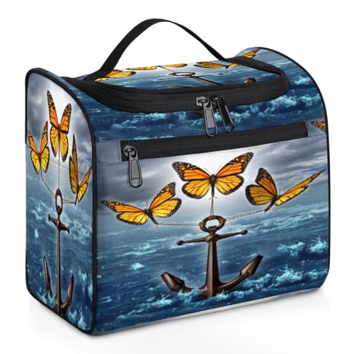 Anchor Reise-Make-up-Tasche für Damen, Herren, Mädchen, Jungen, Schmetterlinge, Anker, 11,2 l, Kulturbeutel, Kulturbeutel, zum Aufhängen, Toilettenartikel, Kosmetik-Organizer, Duschtasche, farbe, von TropicalLife