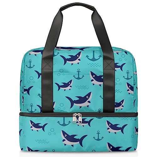 Anchor Shark Reisetasche für Herren und Damen, 21 l, lustiger Hai-Wochenendtasche, nass, getrennte Sporttasche, Fitnessstudio, Reisen, Wochenendtasche, multi, 21L, Reisetasche von TropicalLife