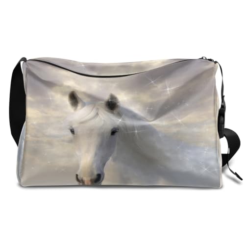 Animal Horse Print Leder Duffle Bag für Mann Frau Jungen Mädchen Pferd Wochenende Übernachtung Sport Turnbeutel Reisetasche Single Shoulder Crossbody Handtasche, farbe, 18.5L, Taschen-Organizer von TropicalLife