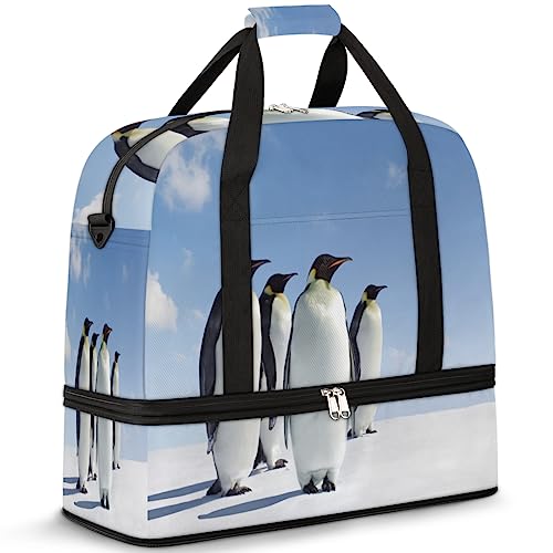 Antarctica Pinguin Faltbare Reisetasche Pinguin Tier 47L Wochenendtasche mit Trolleyhülle nass getrennt Schultertasche Tragetasche für Sport Gym Reisen, multi, 47L, Reisetasche von TropicalLife