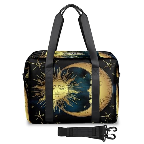 Antique Boho Sun Moon Travel Duffel Bags for Women Men Boho Weekend Overnight Bag 32L Large Cabin Holdall Tote Bag for Travel Sports Gym, farbe, 32 L, Taschen-Organizer von TropicalLife