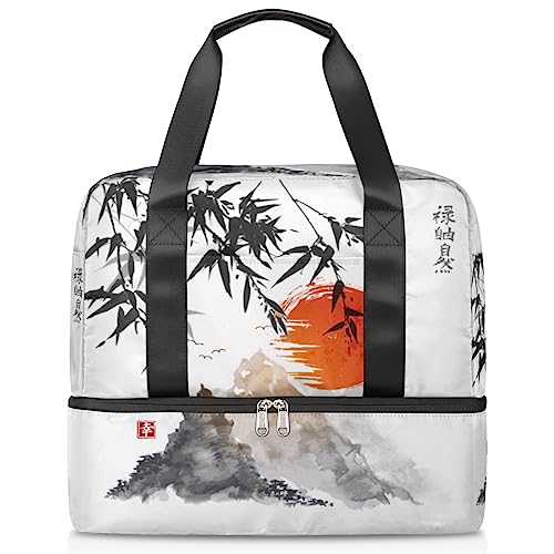 Bambus Red Sun Japan Reisetasche für Männer Frauen 21L Japan Wochenendtasche nass getrennt Sport Tote Gym Reise Weekender Tasche, multi, 21L, Reisetasche von TropicalLife