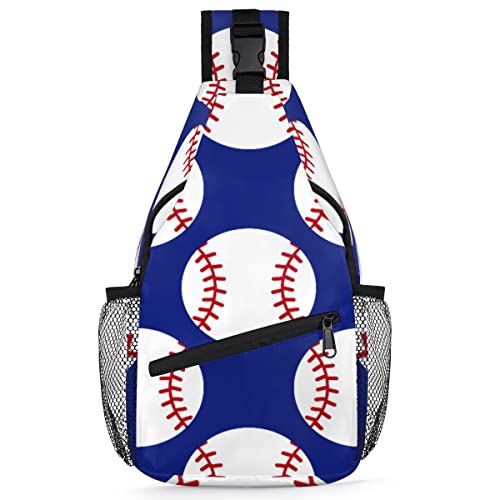 Baseball-Rucksack mit blauem Muster, für Herren und Damen, Ball, Umhängetasche, Brusttasche für Reisen, Wandern, lässiger Tagesrucksack, Rucksack, multi, 35,6 cm, Sling Rucksack von TropicalLife