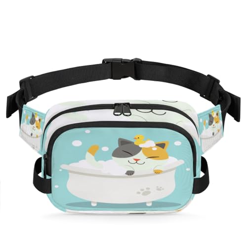 Bauchtasche mit Cartoon-Katze, für Damen, Herren, Mädchen, Jungen, Kinder, lustige Katze, Bauchtasche, Laufen, Sport, Wandern, Geldbörse, Gürteltasche, farbe, XL, Taschen-Organizer von TropicalLife