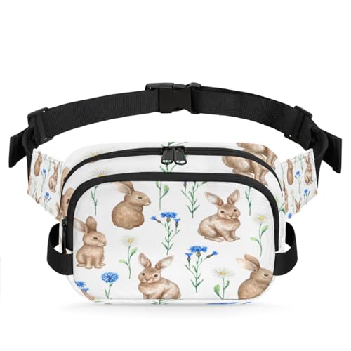 Bauchtasche mit Kaninchen-Motiv für Damen, Herren, Mädchen, Jungen, Kinder, Osterhase, Blumenmuster, Bauchtasche, Laufen, Sport, Wandern, Geldbörse, Gürteltasche, farbe, XL, Taschen-Organizer von TropicalLife