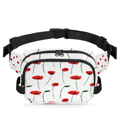 Bauchtasche mit Mohnblumen-Motiv, für Damen, Herren, Mädchen, Jungen, Kinder, Mohnblumen-Druck, Bauchtasche, Laufen, Sport, Wandern, Geldbörse, Gürteltasche, farbe, XL, Taschen-Organizer von TropicalLife