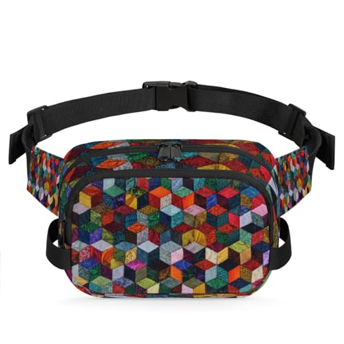 Bauchtasche mit geometrischem Karomuster für Damen, Herren, Mädchen, Jungen, Kinder, bunt, kariert, Bauchtasche, Laufen, Sport, Wandern, Geldbörse, Gürteltasche, farbe, XL, Taschen-Organizer von TropicalLife