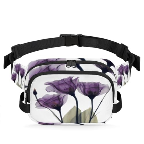 Bauchtasche mit violettem Blumenmuster für Damen, Herren, Mädchen, Jungen, Kinder, Motiv: Blumen, Violett, Bauchtasche, Laufen, Sport, Wandern, Geldbörsen, Gürteltasche, farbe, XL, Taschen-Organizer von TropicalLife