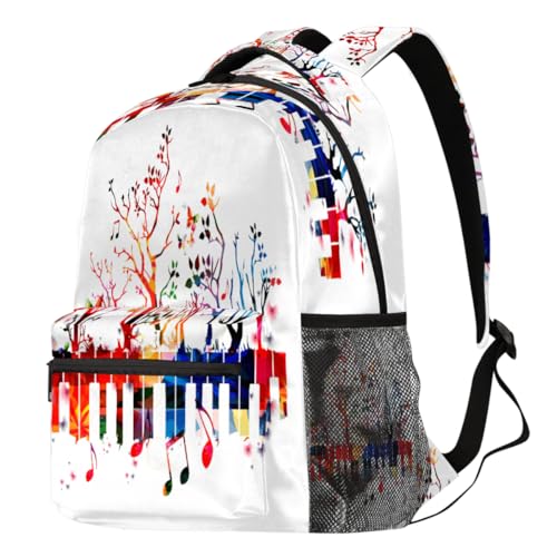 Baum Klavier Bunte Musiknoten Rucksack für Männer Frauen 21 L, Musik-Rucksack Schule Büchertasche für Kinder Mädchen Jungen Reise Casual Laptop Tasche Daypack, farbig, 21 L von TropicalLife