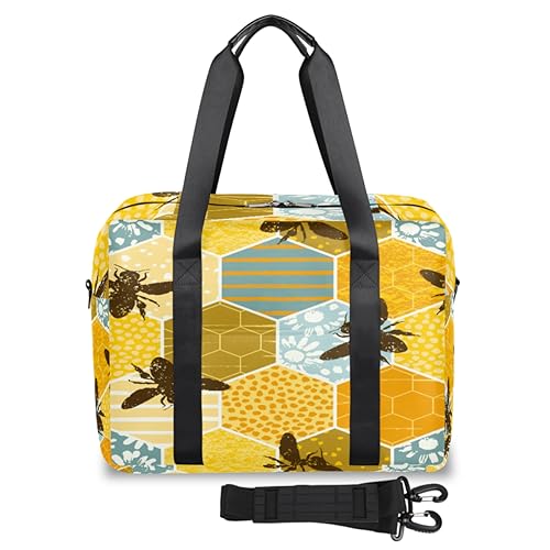 Bee Travel Duffel Bags for Women Men Bee Geometric Weekend Overnight Bag 32L Large Cabin Holdall Tote Bag for Travel Sports Gym, farbe, 32 L, Taschen-Organizer von TropicalLife