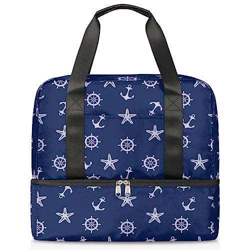 Blaue Marine Muster Reisetasche für Männer Frauen 21L Marine Wochenende Tasche nass getrennt Sport Tote Gym Reise Weekender Tasche, multi, 21L, Reisetasche von TropicalLife