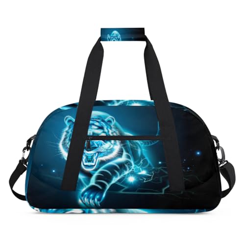 Blue Tiger Sporttasche für Damen und Herren, Tiger-Druck, 24 l, Wochenend-Übernachtungstasche, Tragetasche, Reisetasche, Turnbeutel für Kinder, Mädchen, Jungen, farbe, (24L) UK, Taschen-Organizer von TropicalLife