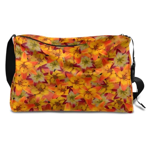 Blume Leder Duffle Bag für Mann Frau Jungen Mädchen, Blumendruck Wochenende Übernachtung Sport Turnbeutel Reisetasche Single Schulter Crossbody Handtasche, farbe, 18.5L, Taschen-Organizer von TropicalLife